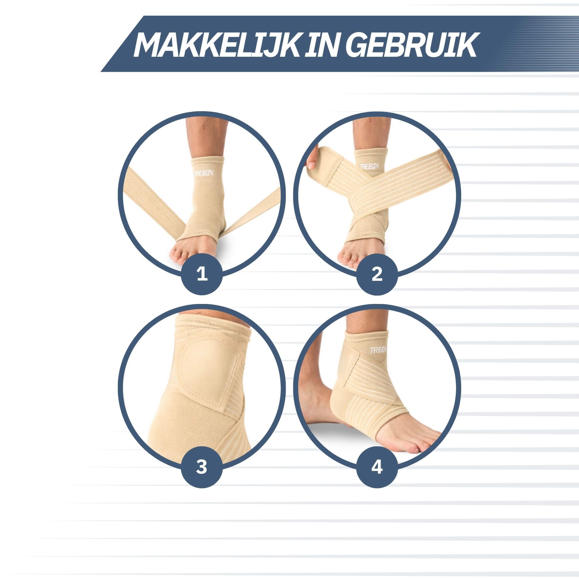 Fascia per caviglia beige con chiusure laterali in velcro e righe.