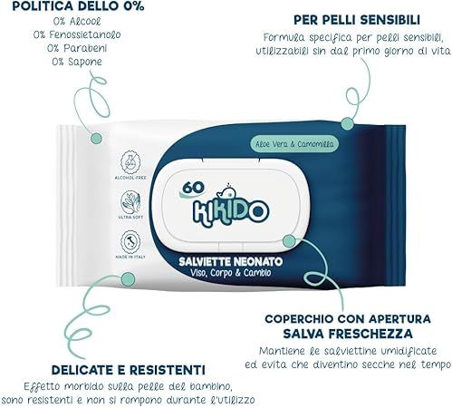 Kikido Kit Igiene Nascita con 3 Salviette, Shampoo, Detergente Intimo, e Bagnoschiuma
