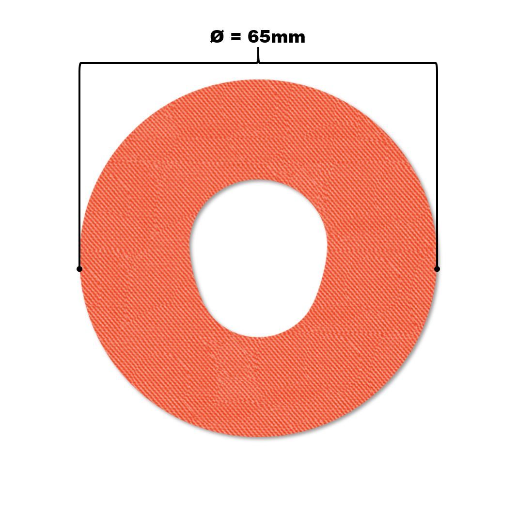 Cerotto rotondo arancione con foro. Diametro: 65mm. Superficie a coste.