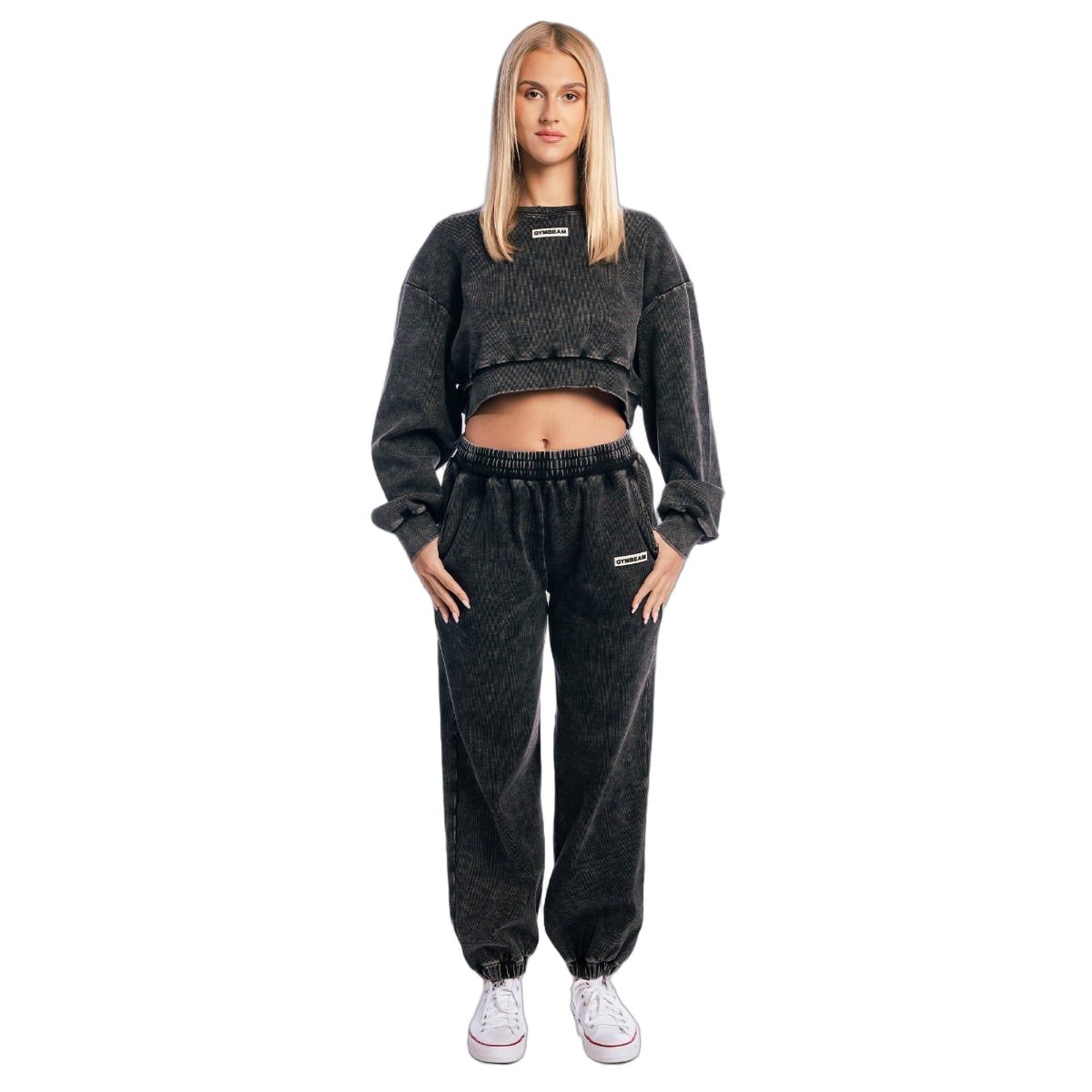 GymBeam Joggers donna Aura oversize a vita alta Washed Black