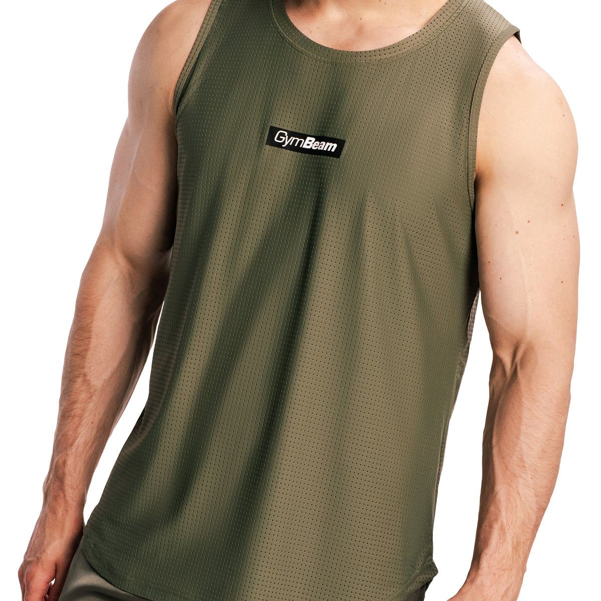 GymBeam Canotta uomo Combat senza maniche in nylon ed elastan Olive Grey