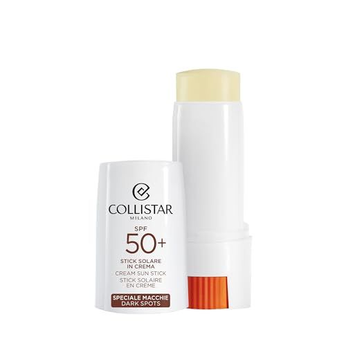 Stick solare bianco aperto. Visibile: crema, applicatore arancione, logo e SPF 50+.