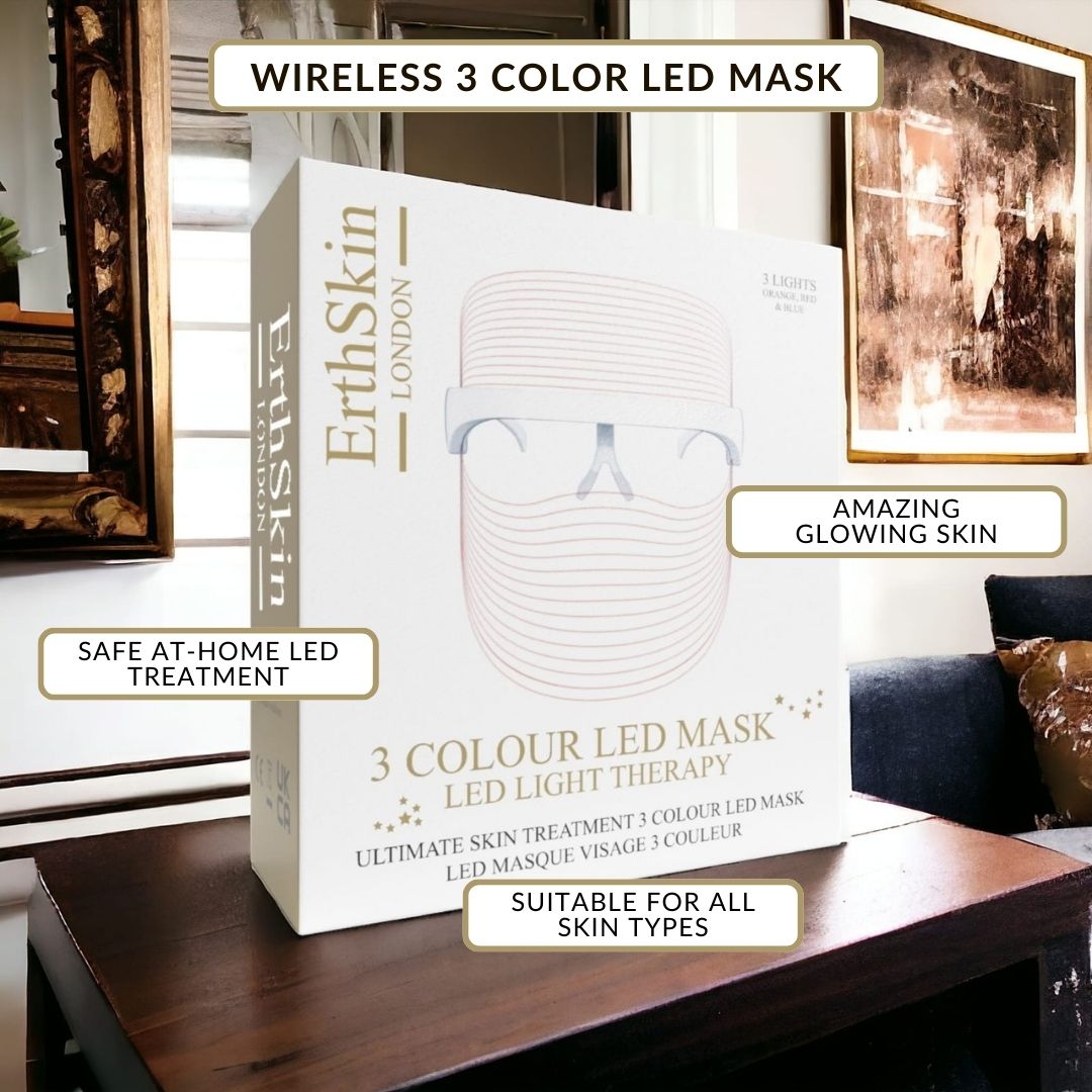 Confezione della maschera LED 3 colori Erth Skin London con indicazioni.