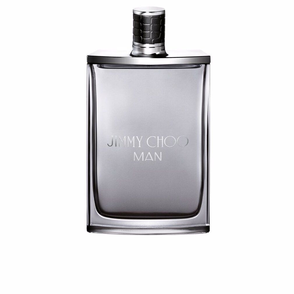 Flacone rettangolare argentato. Tappo nero. Logo 'JIMMY CHOO MAN' sul flacone.