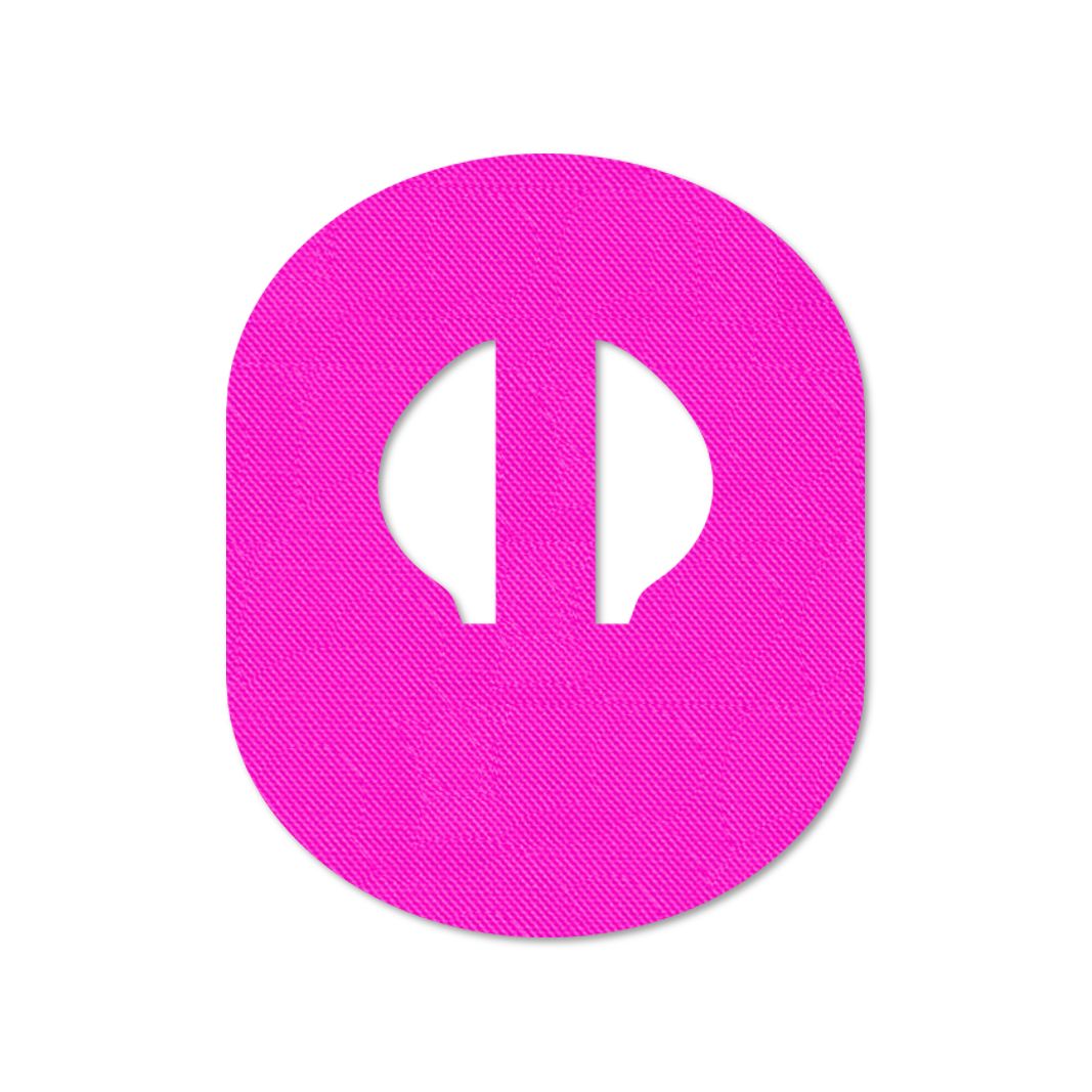 Cerotto ovale rosa con ritagli. Superficie tessile. Per uso medico.