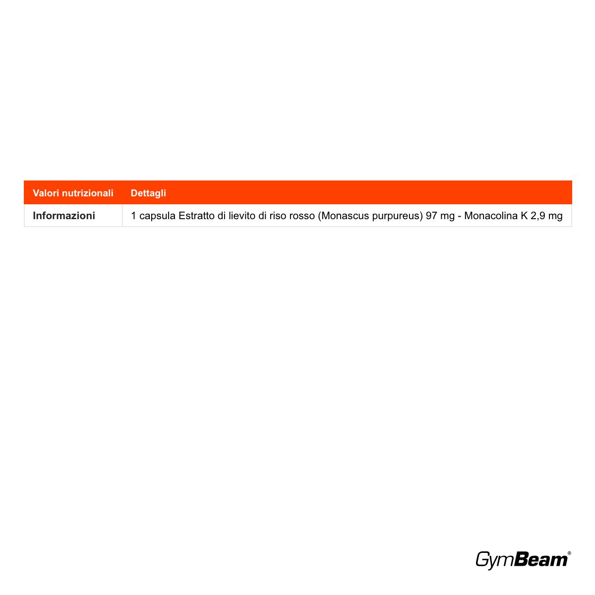 GymBeam Estratto di Lievito di Riso Rosso estratto standardizzato al 3% di monacolina K
