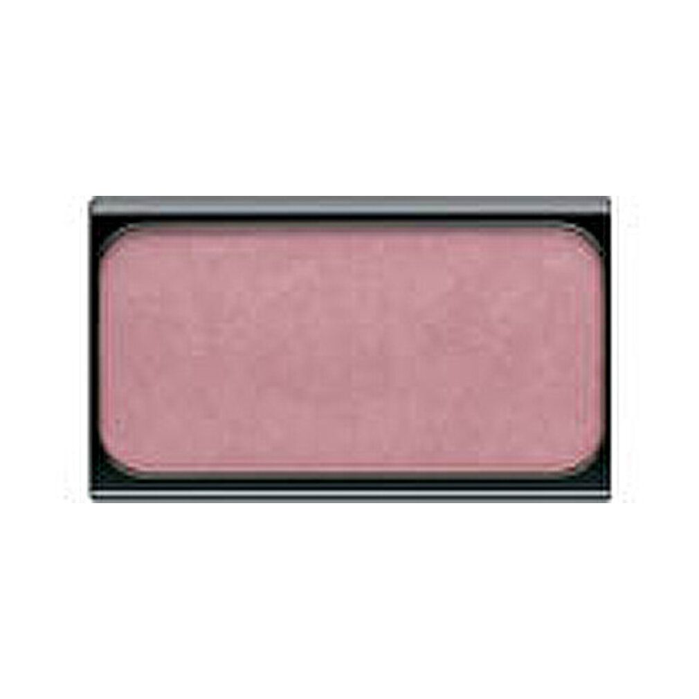 Fard in polvere rettangolare in un contenitore nero. Tonalità rosa. Superficie liscia.