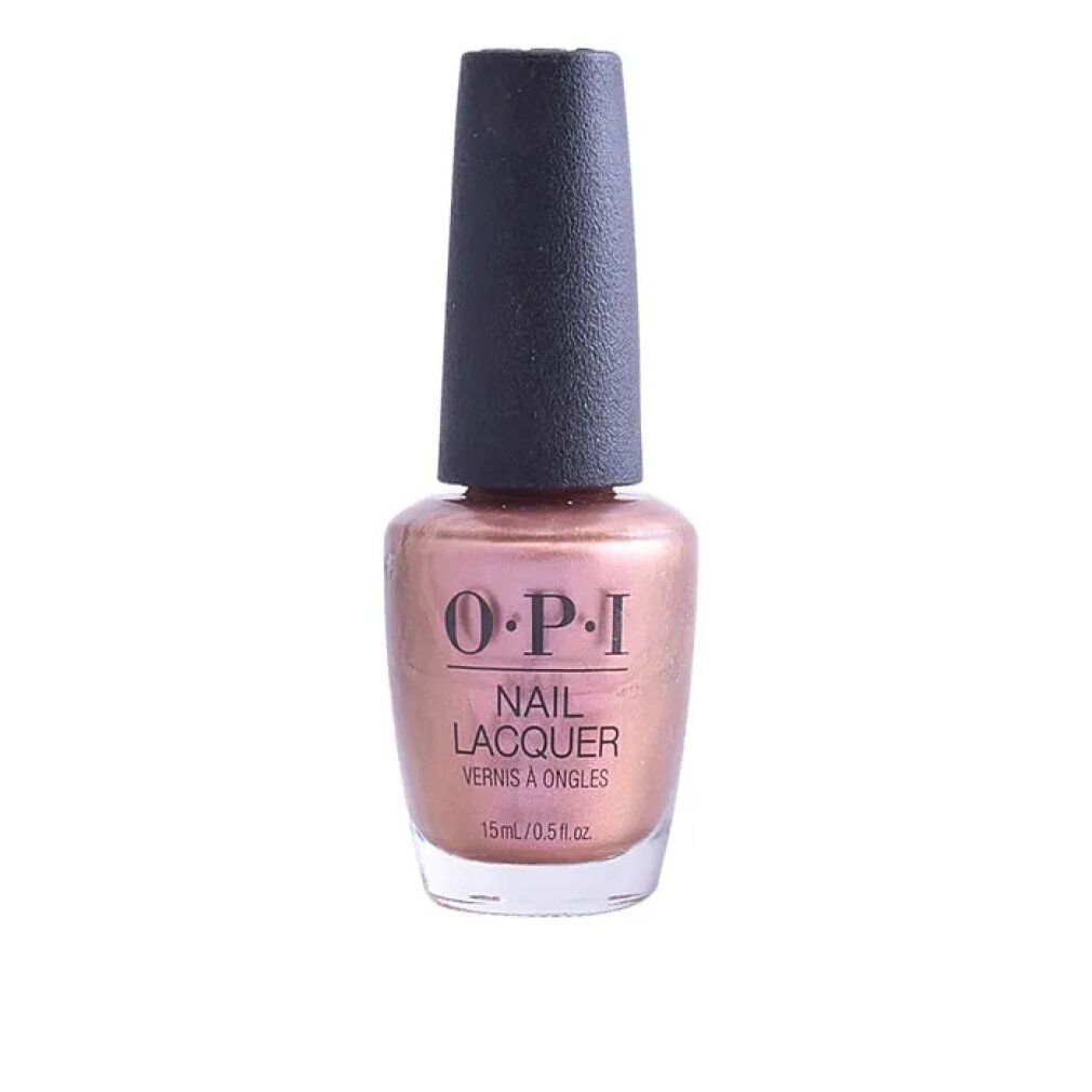 Smalto per unghie OPI rosa dorato. Tappo nero. Scritta: Nail Lacquer, Vernis à Ongles. 15ml/0.5 fl.oz.