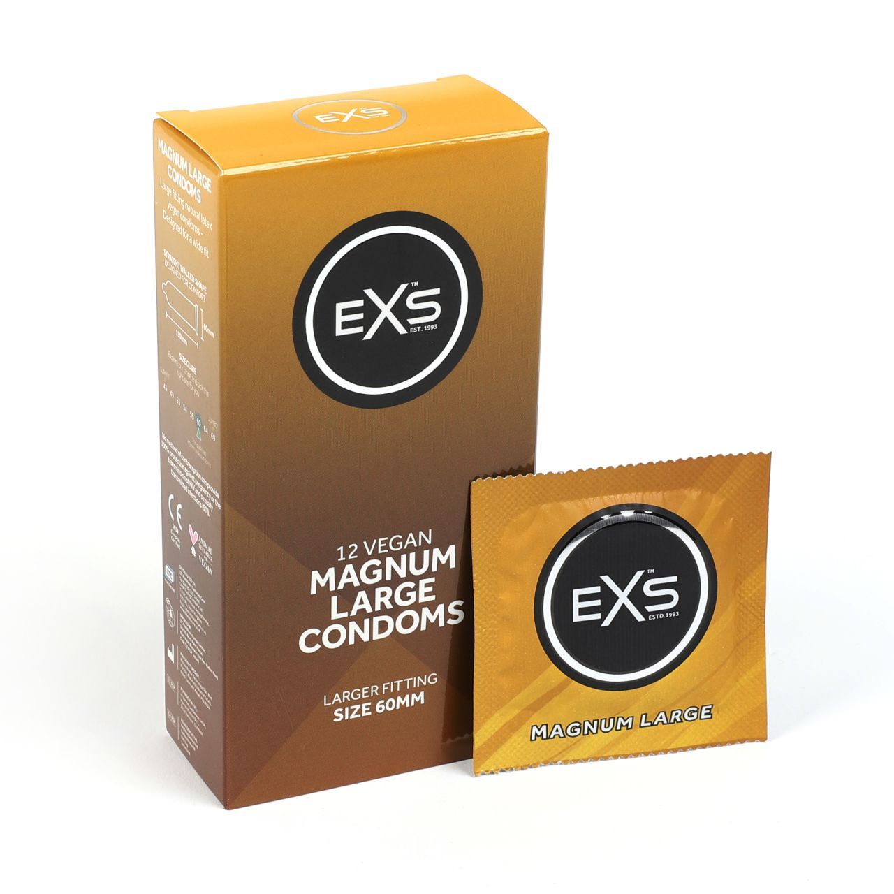 EXS 12 preservativi vegan Magnum Large, taglia 60mm.