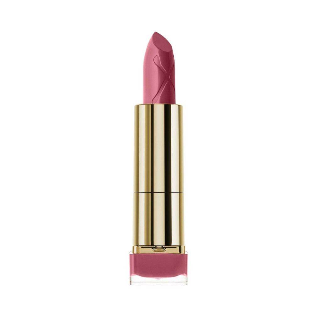 Rossetto rosa con stick smussato e astuccio dorato. Un blocco rosa è visibile in basso.