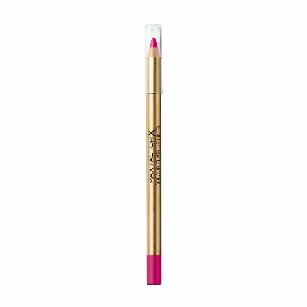 Matita labbra rosa. Matita dorata con cappuccio trasparente. Scritta: Max Factor Colour Elixir Lipliner.
