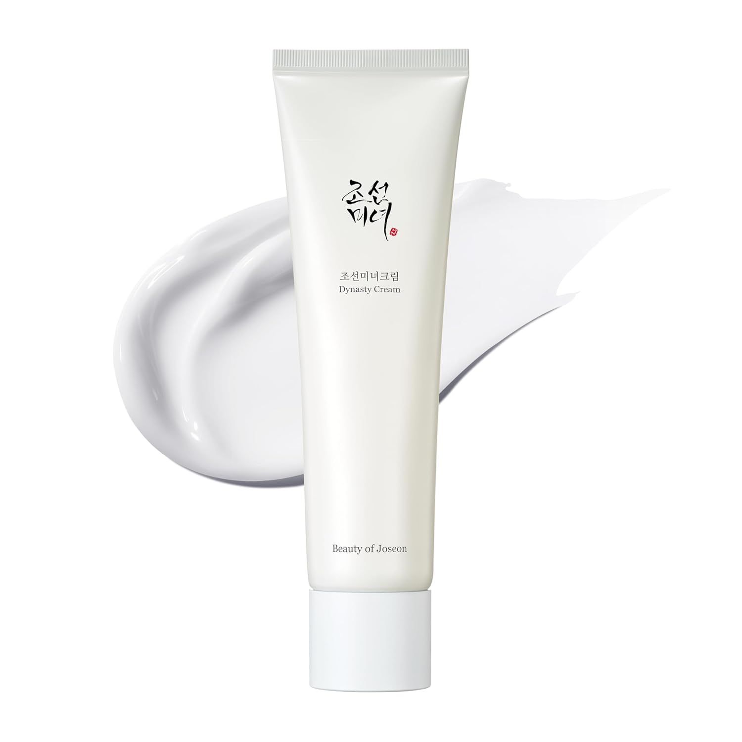 Tubo bianco di Dynasty Cream, con strato di crema. Testo in coreano e inglese.