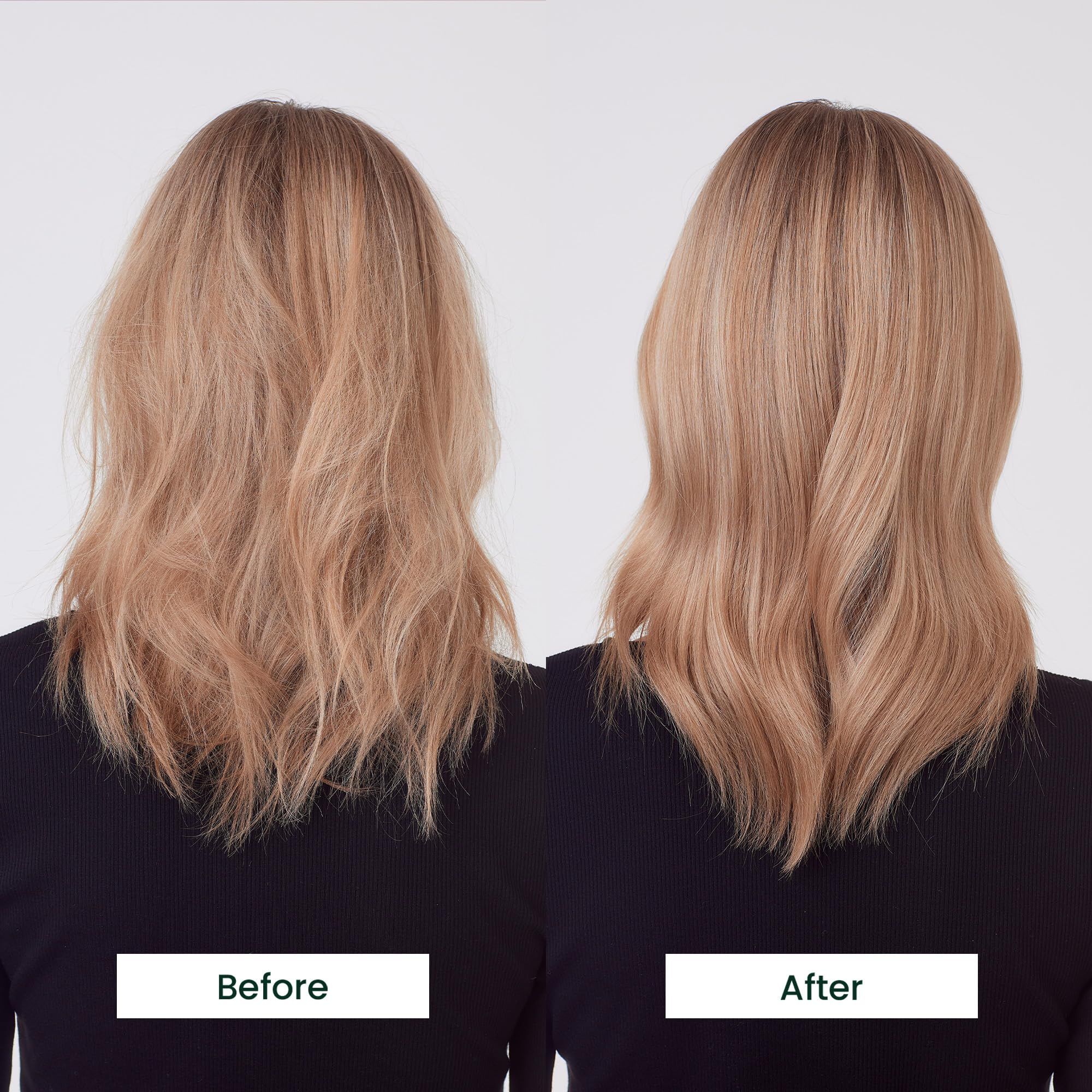 Immagine prima e dopo di capelli biondi. Sinistra: annodati. Destra: lisci.