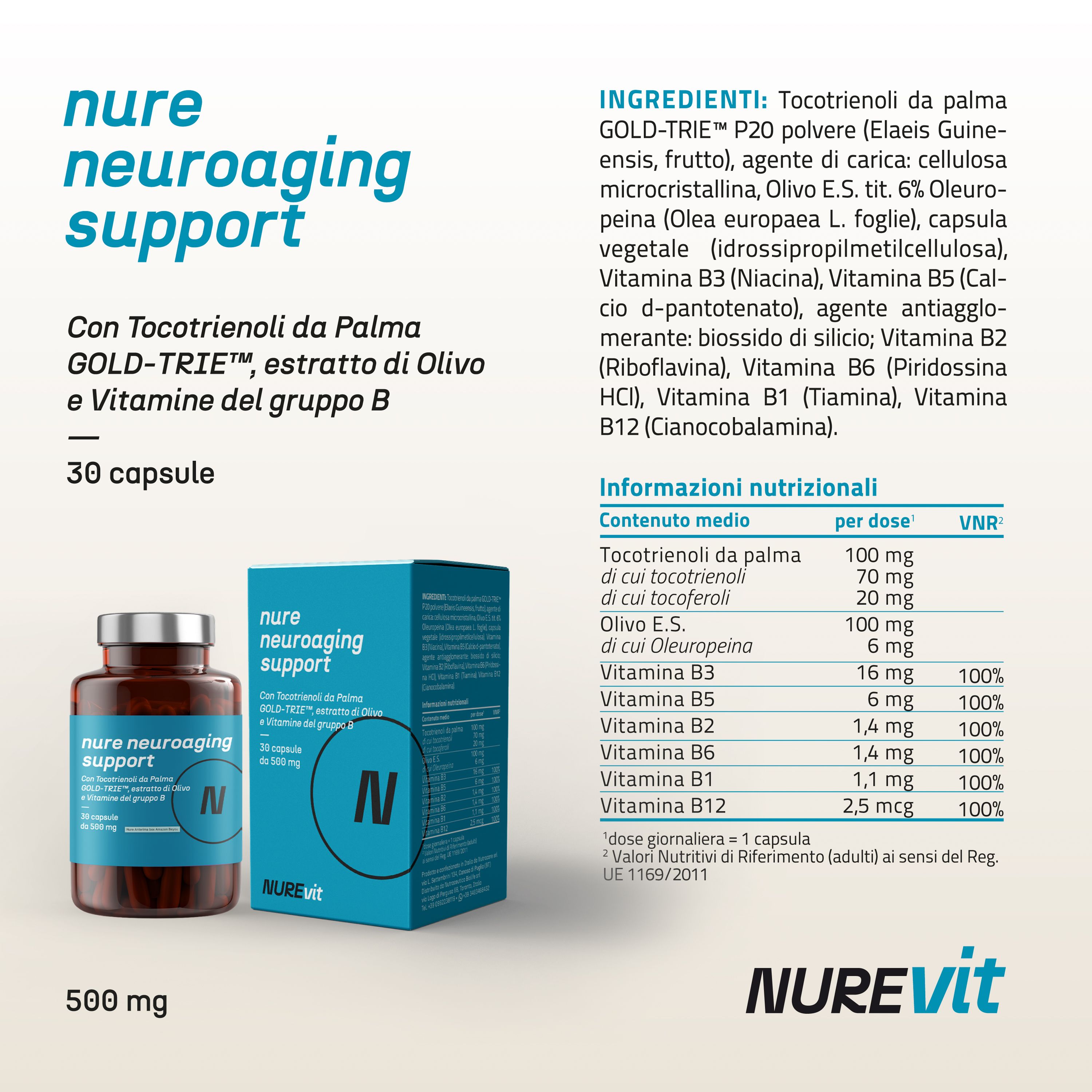 NURE Neuroaging Support Capsule per il benessere cognitivo Supporto cellule dallo stress ossidativo