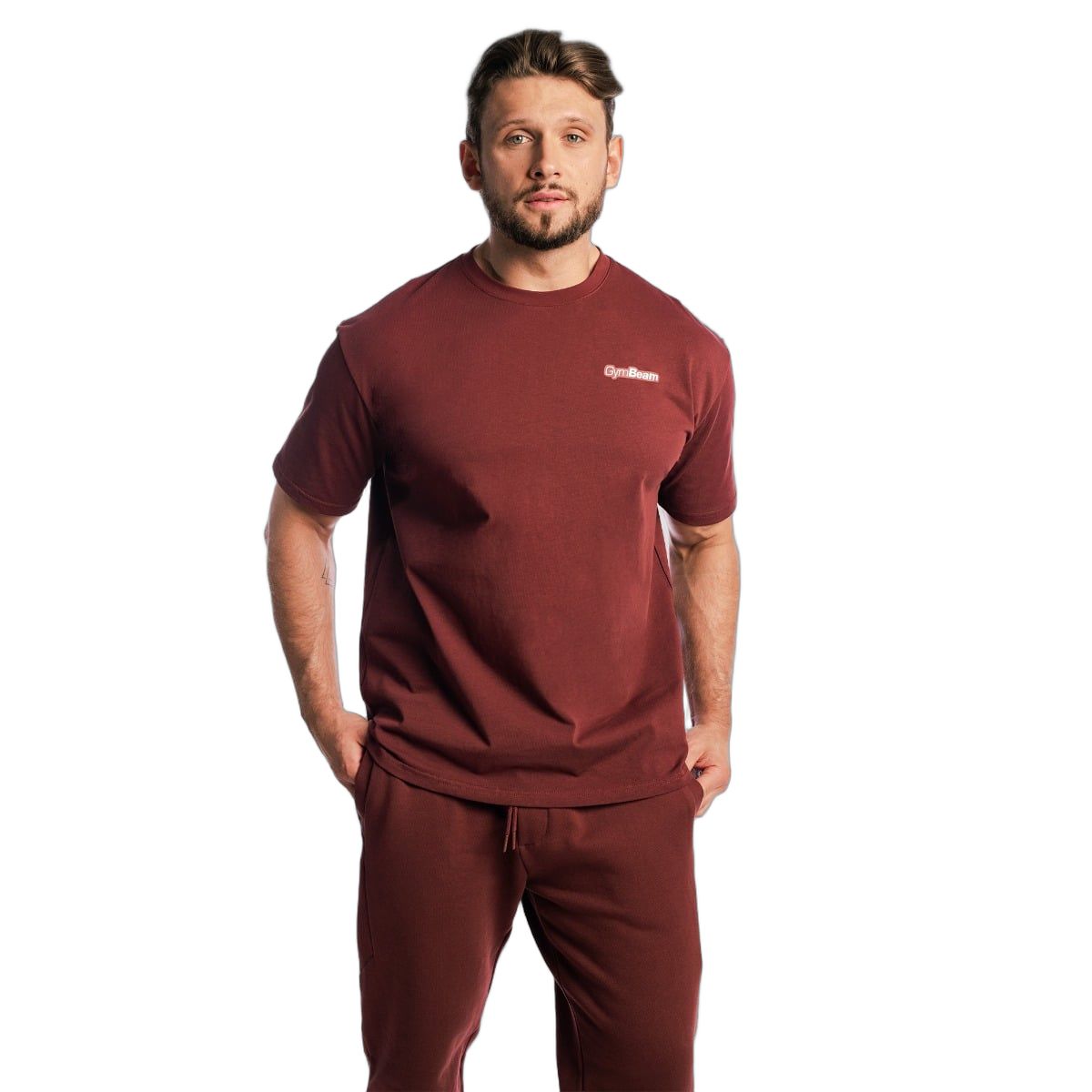 GymBeam T-shirt uomo oversize a manica corta in cotone Zone Cherrywood