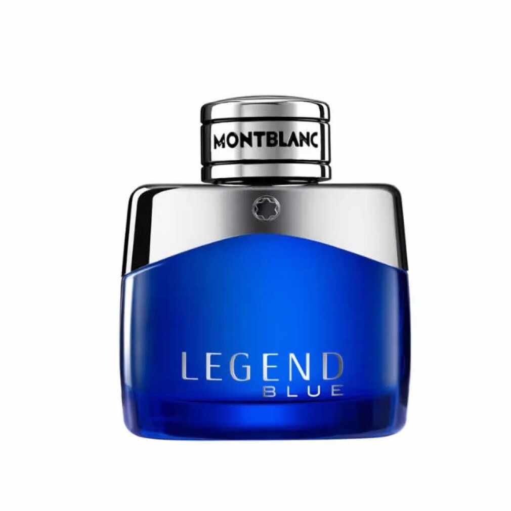 Flacone blu con tappo argentato. Scritta LEGEND BLUE e MONTBLANC. EdP Nat. Spray.