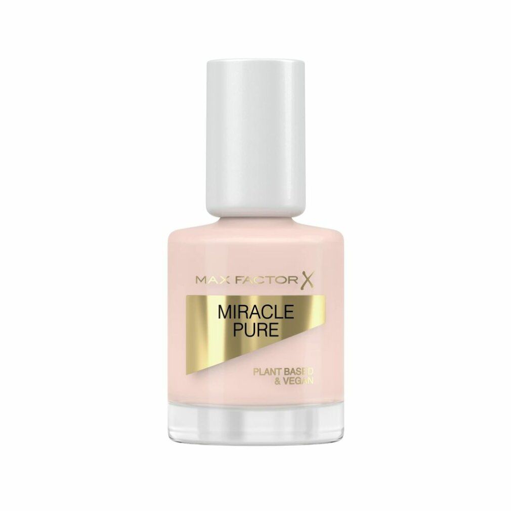Flacone di smalto rosa. Scritta: Max Factor, Miracle Pure, Plant Based & Vegan.