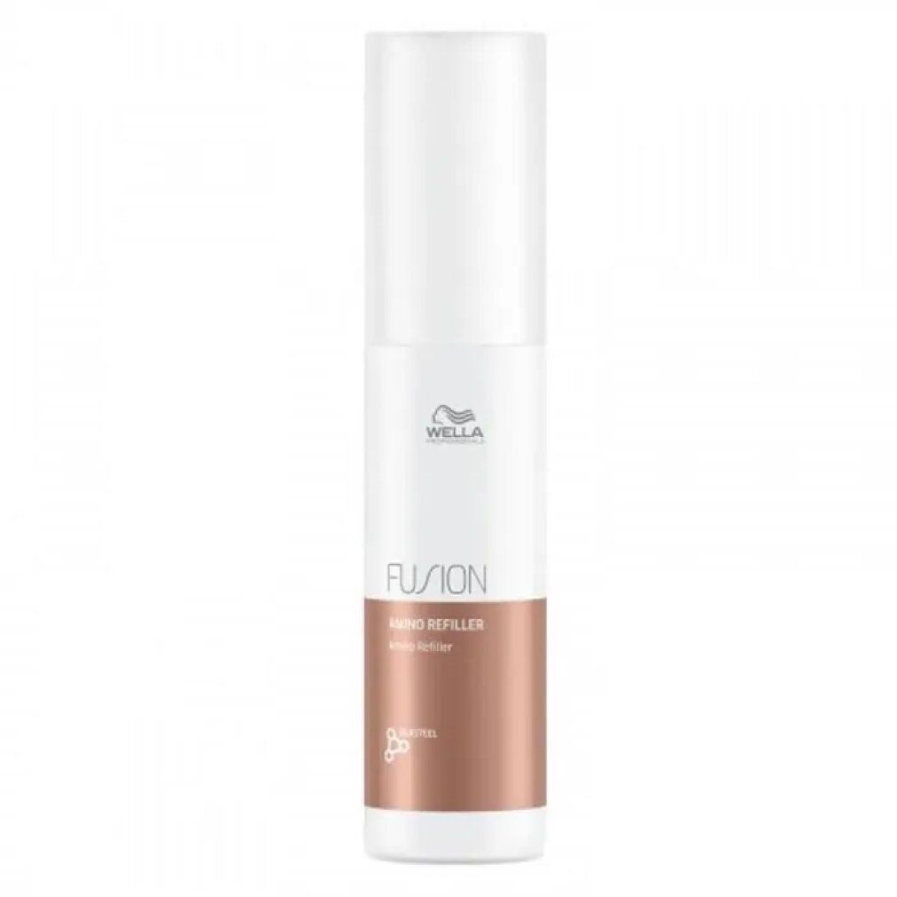 Flacone bianco-marrone. Scritta: Wella, Fusion, Amino Refiller. Con nebulizzatore.