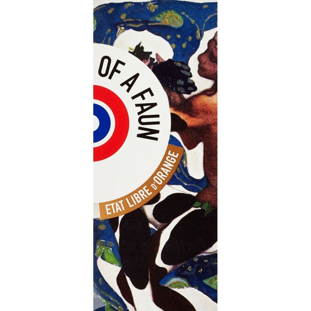 Confezione con motivo artistico e scritta: THE AFTERNOON OF A FAUN, ETAT LIBRE D'ORANGE. Colori: blu, rosso, marrone, nero.