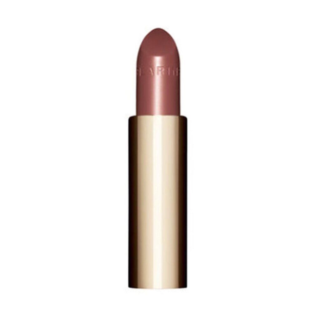 Rossetto rosa chiaro in un astuccio dorato. Il rossetto è leggermente estratto.