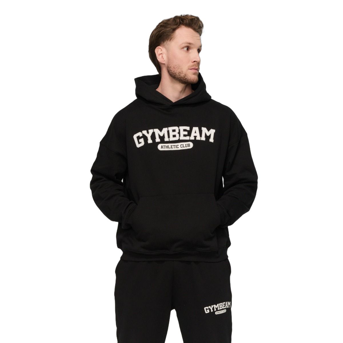GymBeam Felpa uomo oversize Varsity Black con tasche