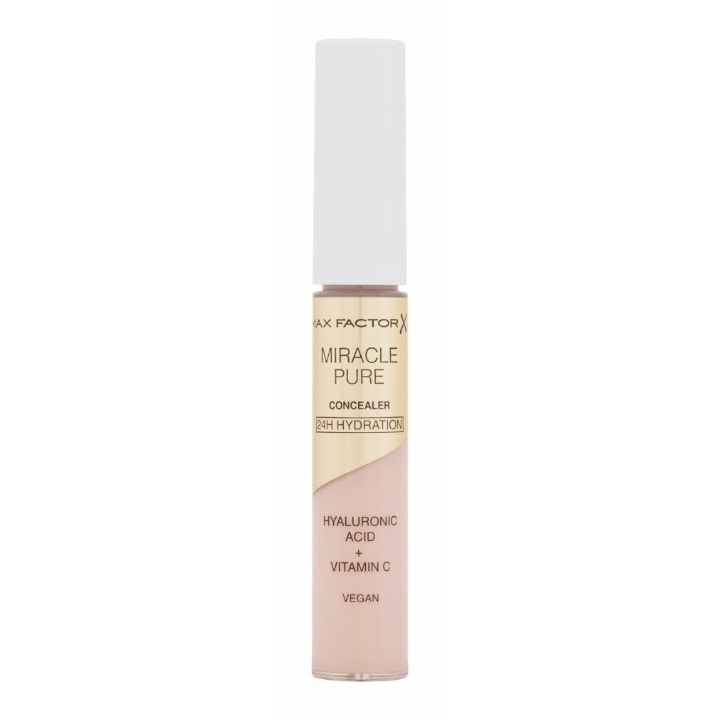 Correttore Max Factor Miracle Pure. Tubo con applicatore. Testo: Acido Ialuronico, Vitamina C, Vegan.