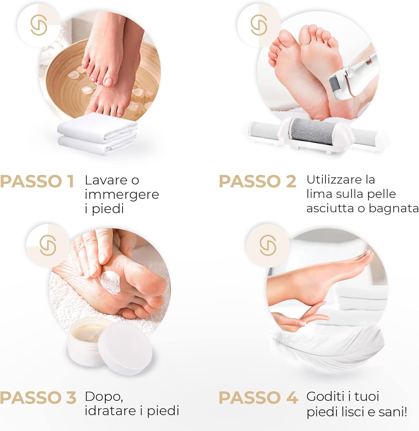 Rimuovi Calli Elettrico Essy con 5 Rulli di Ricambio – Bianco