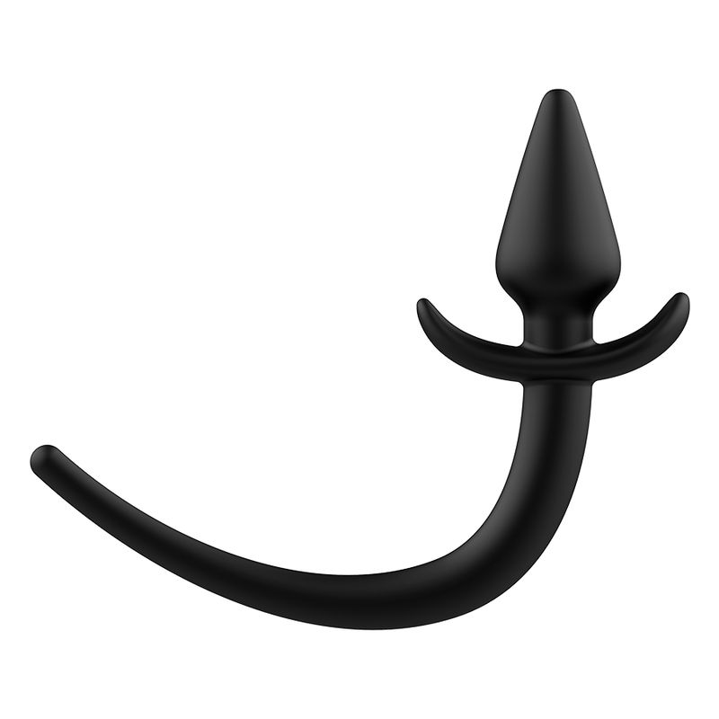 Plug anale nero in silicone, punta conica, base curva e elemento a forma di ali.