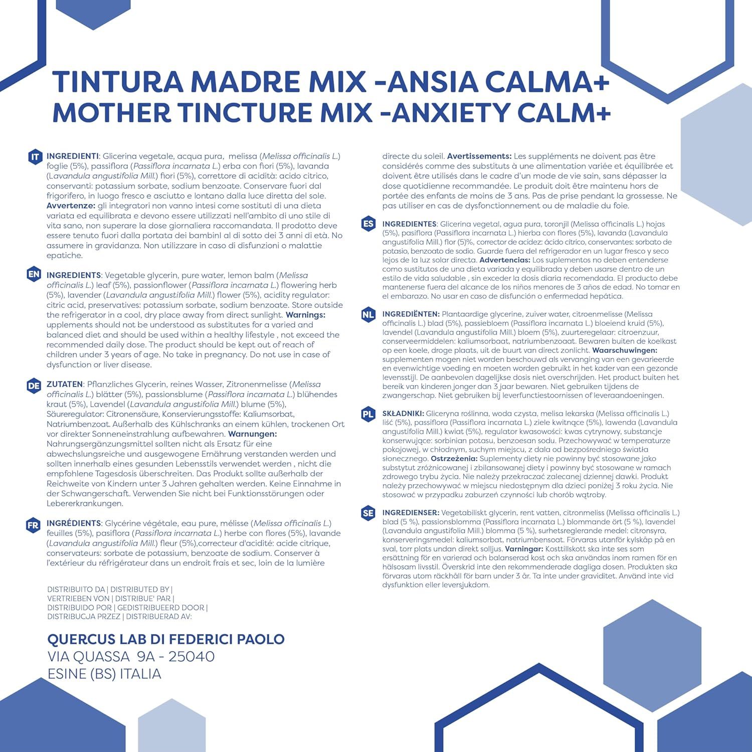 ERBOTECH Tintura MadreTintura madre analcolica: -Ansia +Calma
