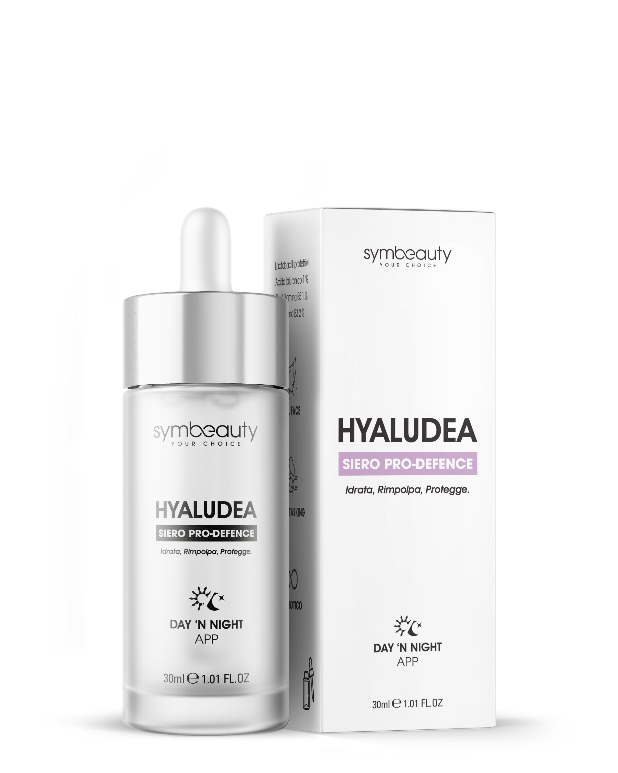SYMBEAUTY® Hyaludea Siero Viso Acido Ialuronico, Niacinamide, Pro-Vita B5 e Complex Pro-Defence 30ml