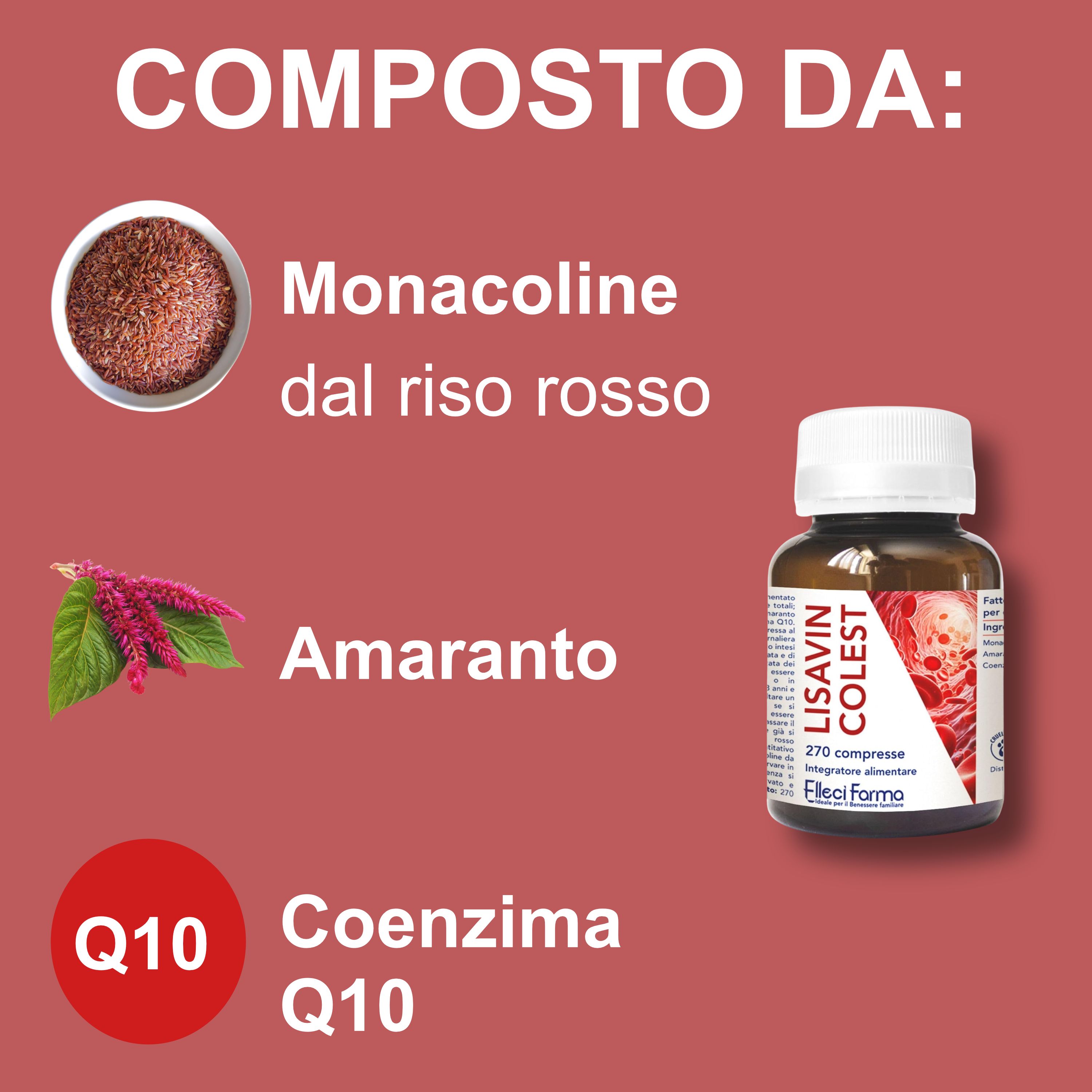 Elleci Farma Lisavin Colest - Riso Rosso Fermentato, CoQ10 per il Colesterolo