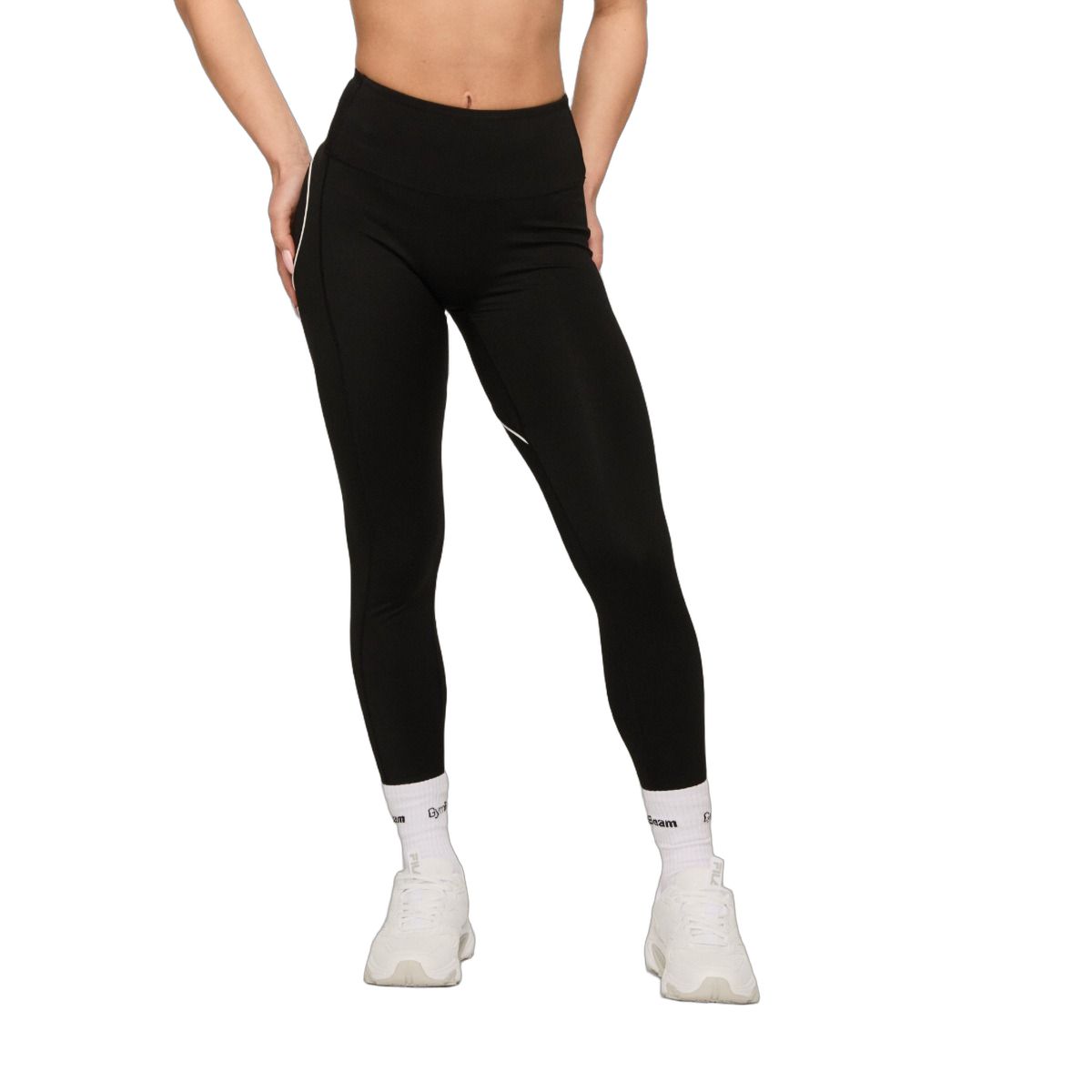 GymBeam Leggings donna Varsity lunghi a vita alta senza tasche nero con dettaglio posteriore