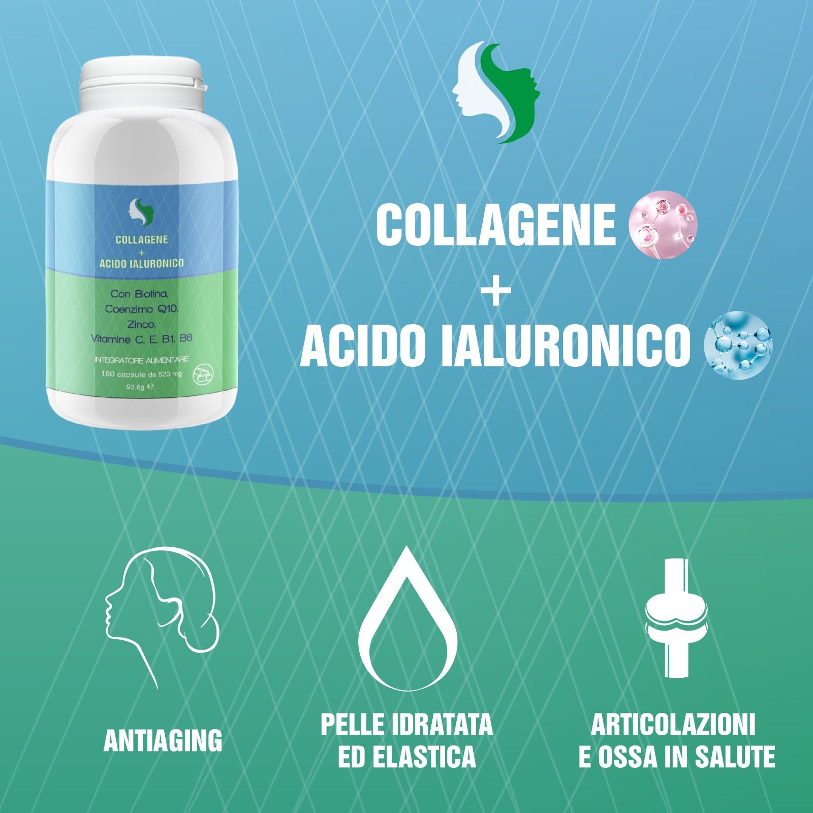 Trico Hair Italy Collagene e Acido Ialuronico per viso e capelli con Biotina e Coenzima Q10