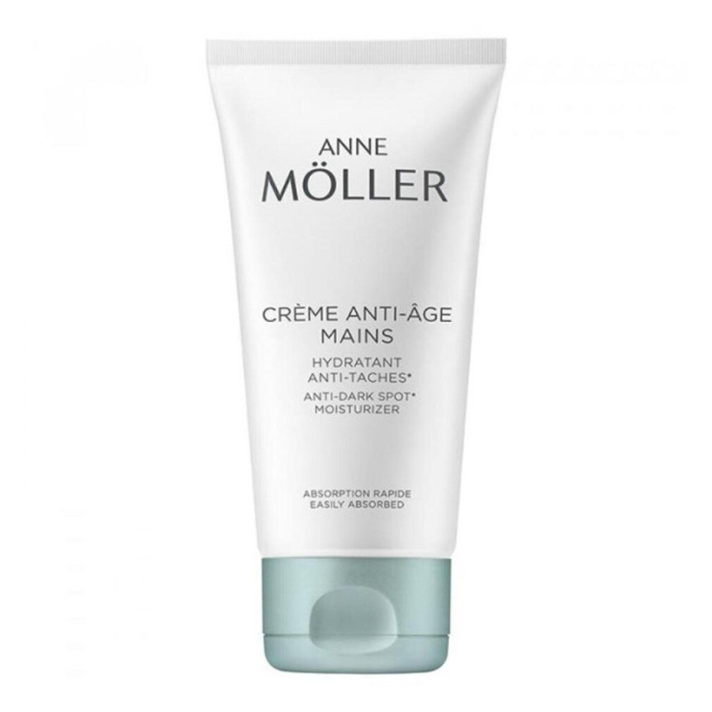 Tubo bianco di crema mani anti-età Anne Möller con tappo a scatto verde chiaro.