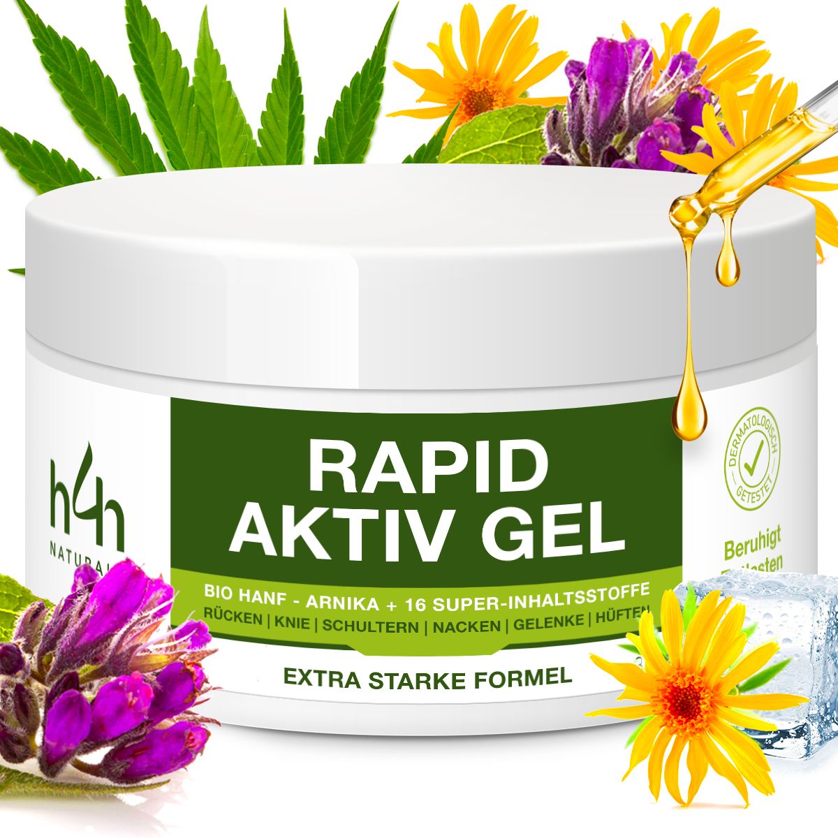 H4H Naturals® Hanf Rapid Active Gel per dolori a ginocchia, articolazioni, collo e muscoli