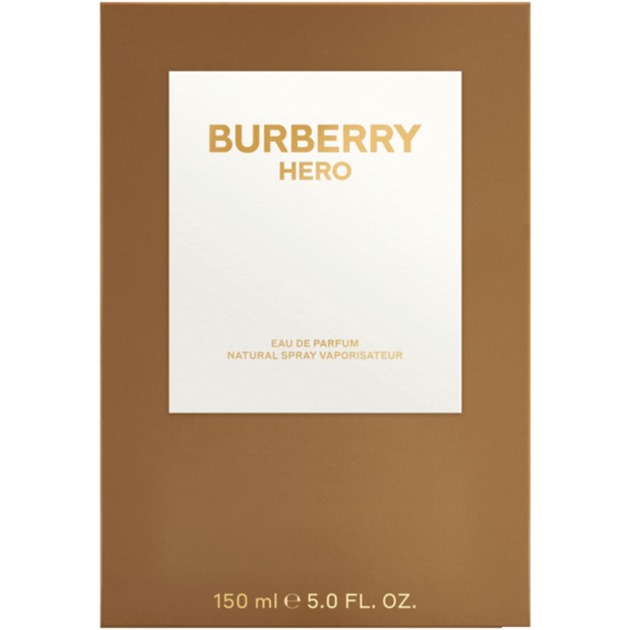 Confezione Burberry Hero E.d.P. Nat. Spray. Scatola marrone, scritta dorata. 150 ml.