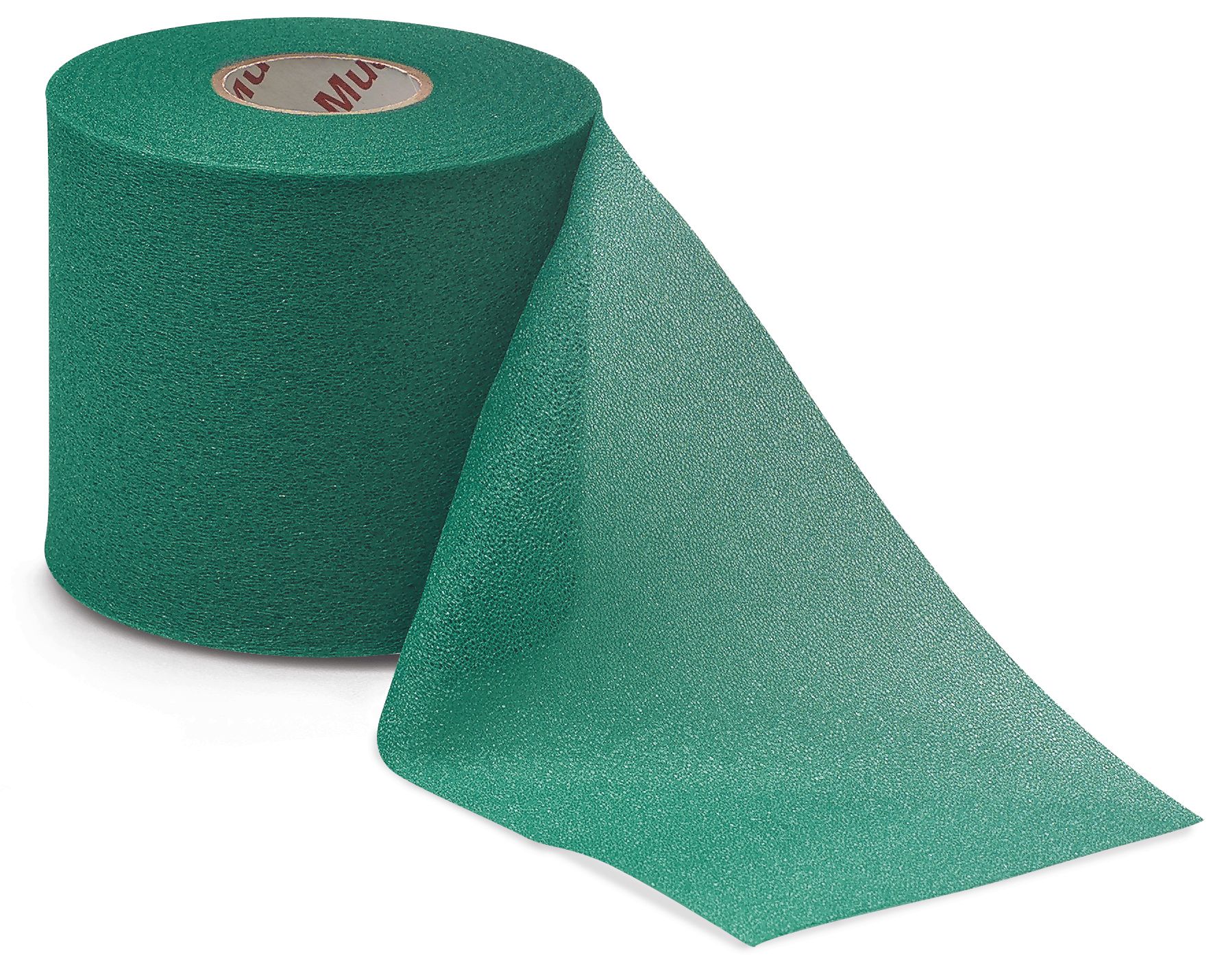 Bendaggio M-Wrap verde, parzialmente srotolato. Scritta: Mueller. Materiale: schiuma.