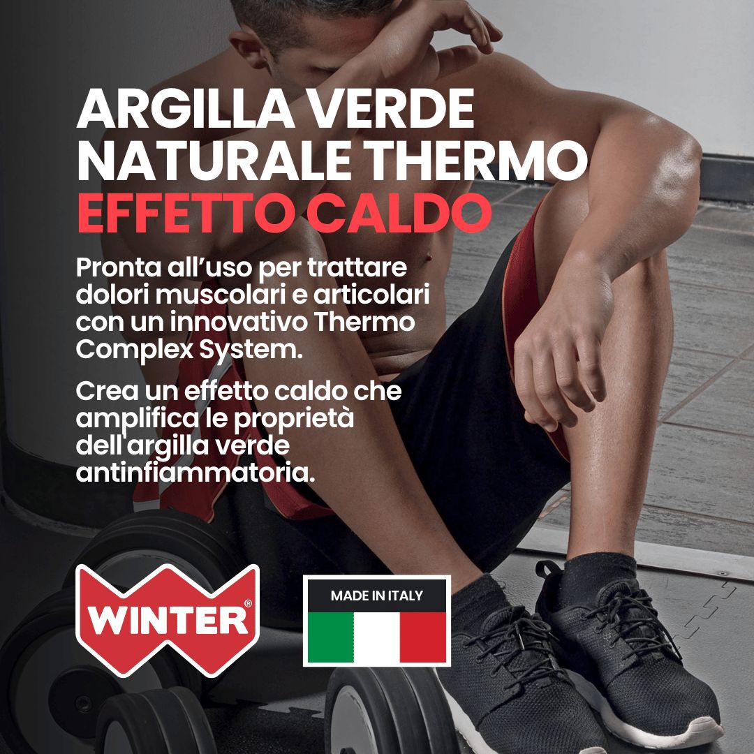 Uomo seduto dopo l'allenamento, testo Winter Argilla Verde Thermo Effetto Caldo.