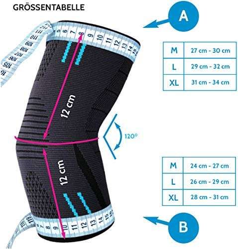 Tutore per gomito con metro a nastro. Informazioni sulle taglie: M, L, XL. Misure in cm.