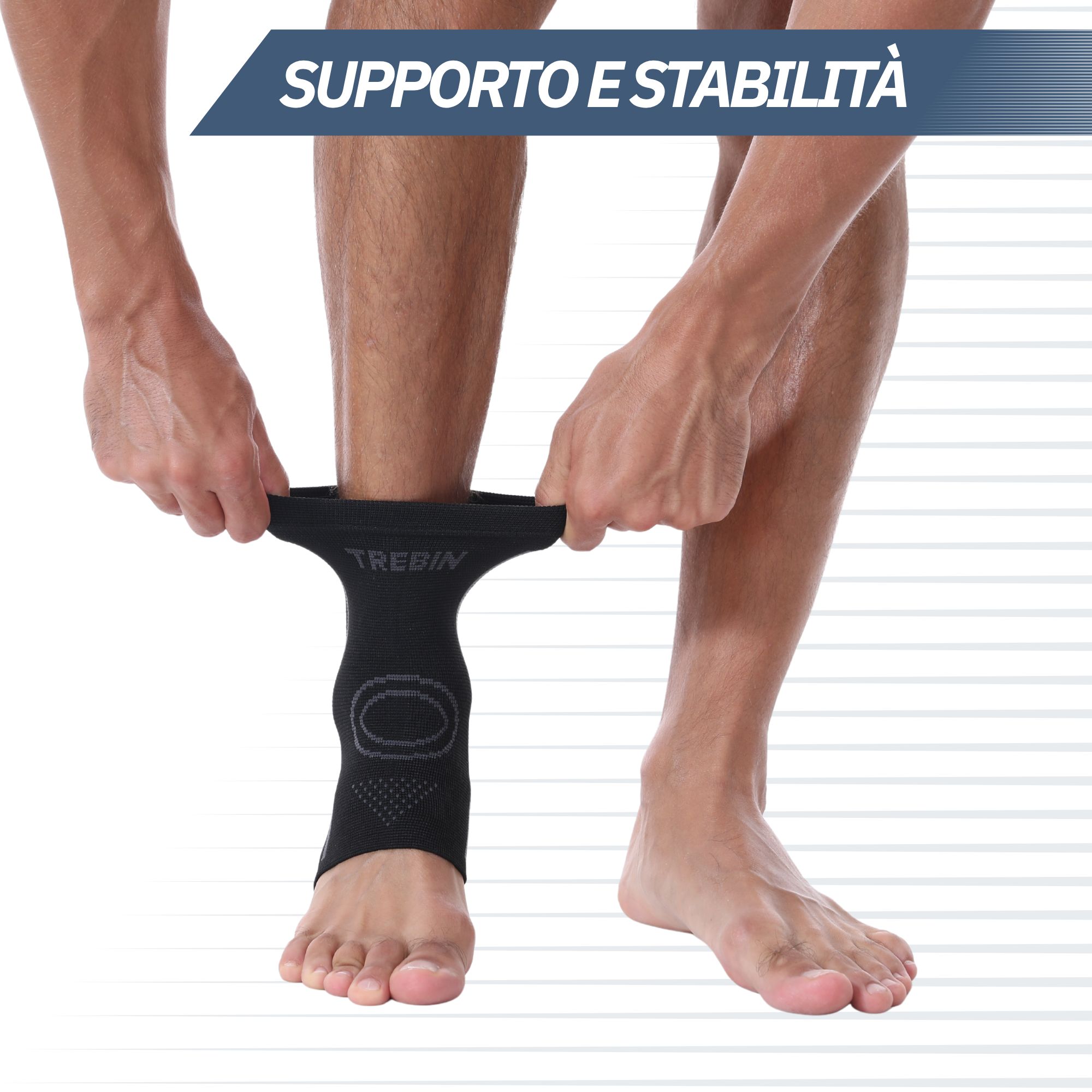 Cavigliera nera, facile da indossare e che offre supporto.
