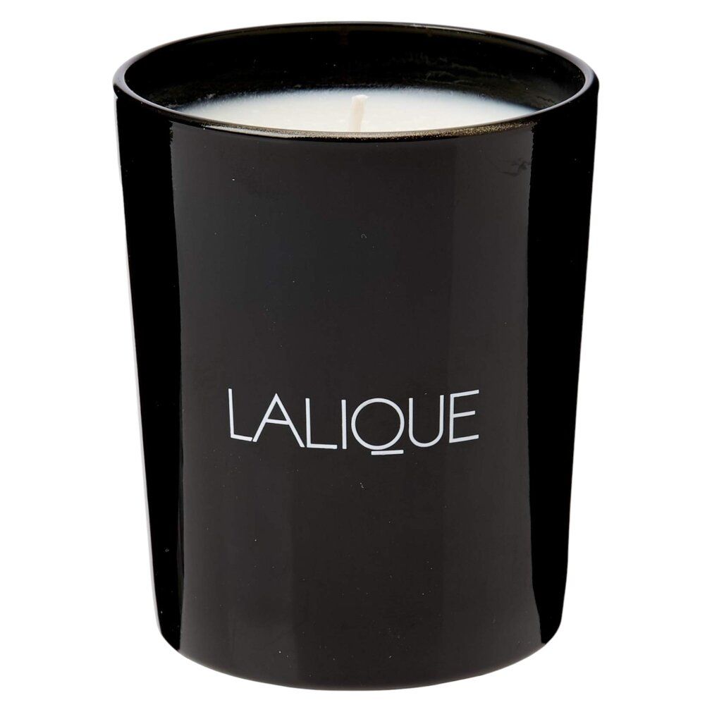 Portacandele nero con candela. Scritta: LALIQUE.