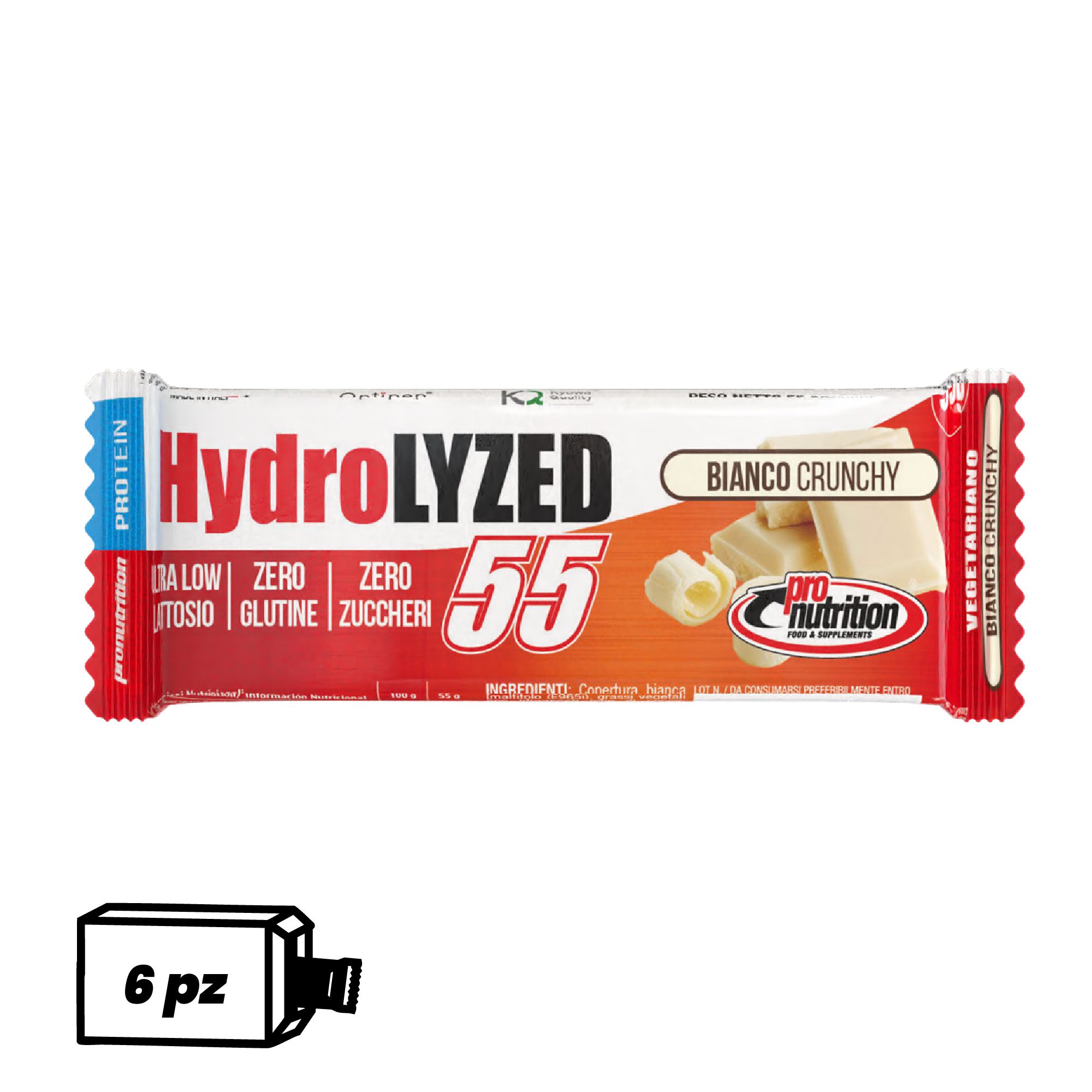 Pronutrition Barretta proteica Hydrolized senza zuccheri (6 x 55 gr, Bianco caramello)