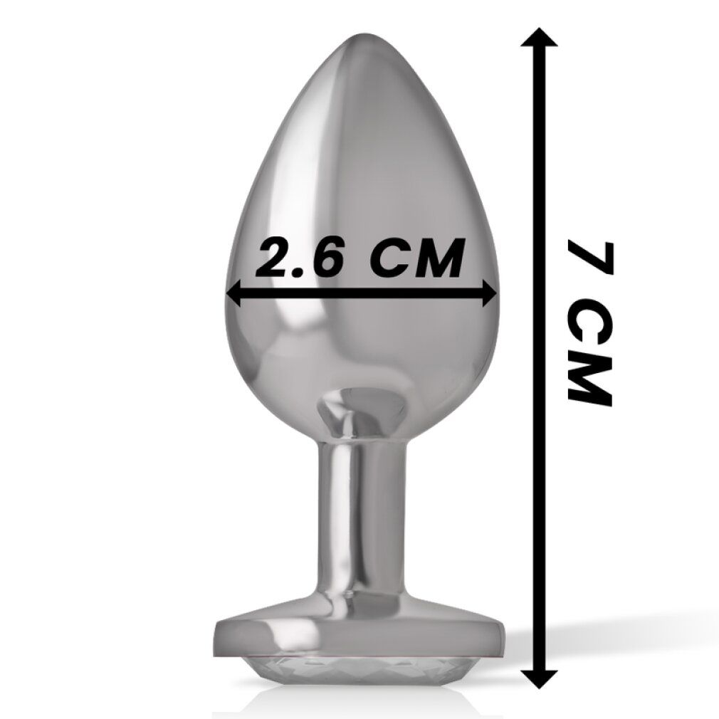 Anal plug in metallo. Testa a goccia, lungo 7 cm, largo 2,6 cm.