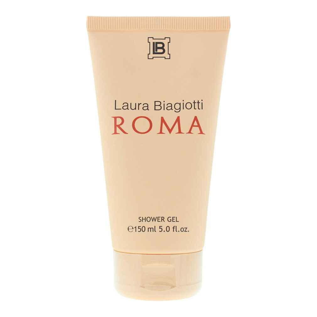 Bagnoschiuma Laura Biagiotti Roma, 150 ml. Confezione beige chiaro con motivo discreto.
