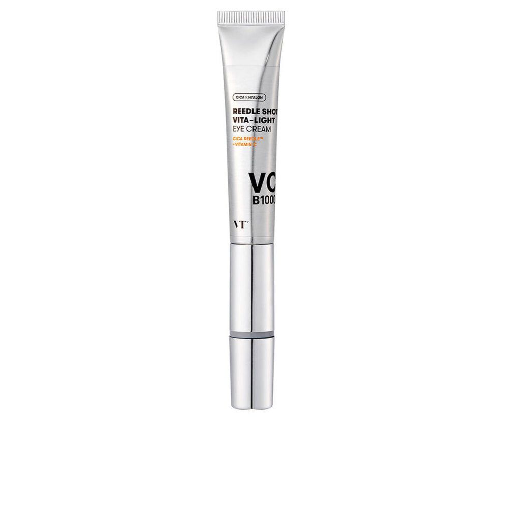 VT Cosmetics Reedle Shot Vita-Light Eye Cream in tubo argentato con applicatore.