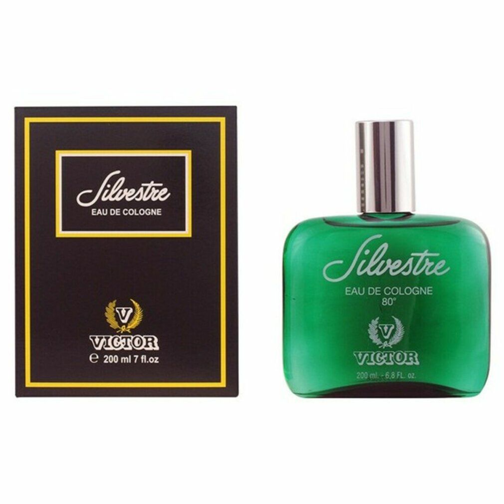 Flacone verde e scatola. Scritta Silvestre Eau de Cologne. Marchio Victor. Volume 200 ml.