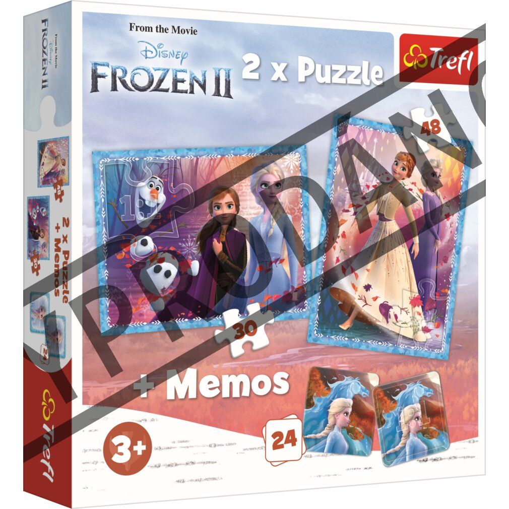 Gioco di memoria con carte quadrate. Mostra personaggi del film Frozen 2. Contiene 12 carte con immagini diverse.