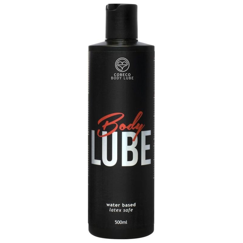 Flacone nero Cobeco Body Lube, a base d'acqua, sicuro per lattice, 500ml.