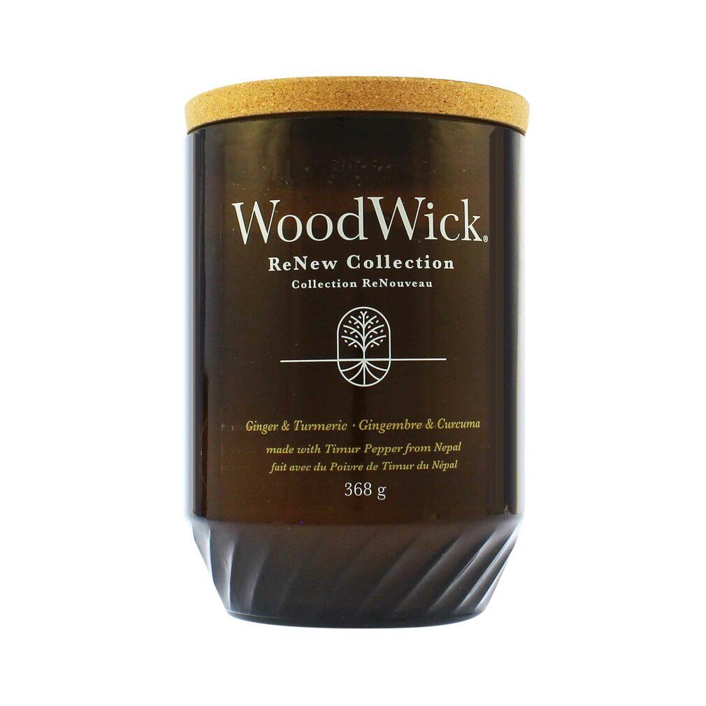 Woodwick Renew Candela Grande Ginger & Turmeric Cera di Cocco e Soia Stoppino Scoppiettante