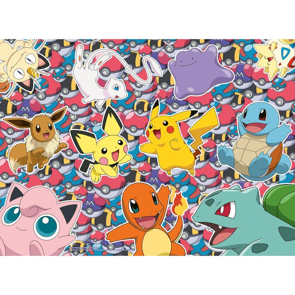 Pezi di puzzle con motivi Pokémon. Vari personaggi Pokémon su sfondo colorato. Senza confezione.